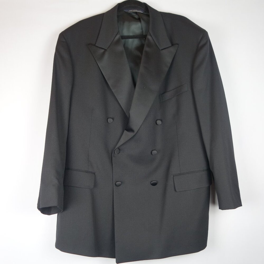 Vintage Ralph Lauren Double-Breasted Wool Tuxedo Jacket w/ Satin, Sz 46/40 Reg